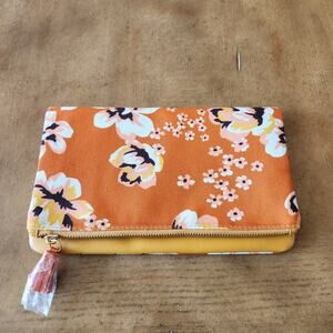 Rachel Pally Reversible Folded Clutch Bag Orange Floral Canvas Vegan Leather